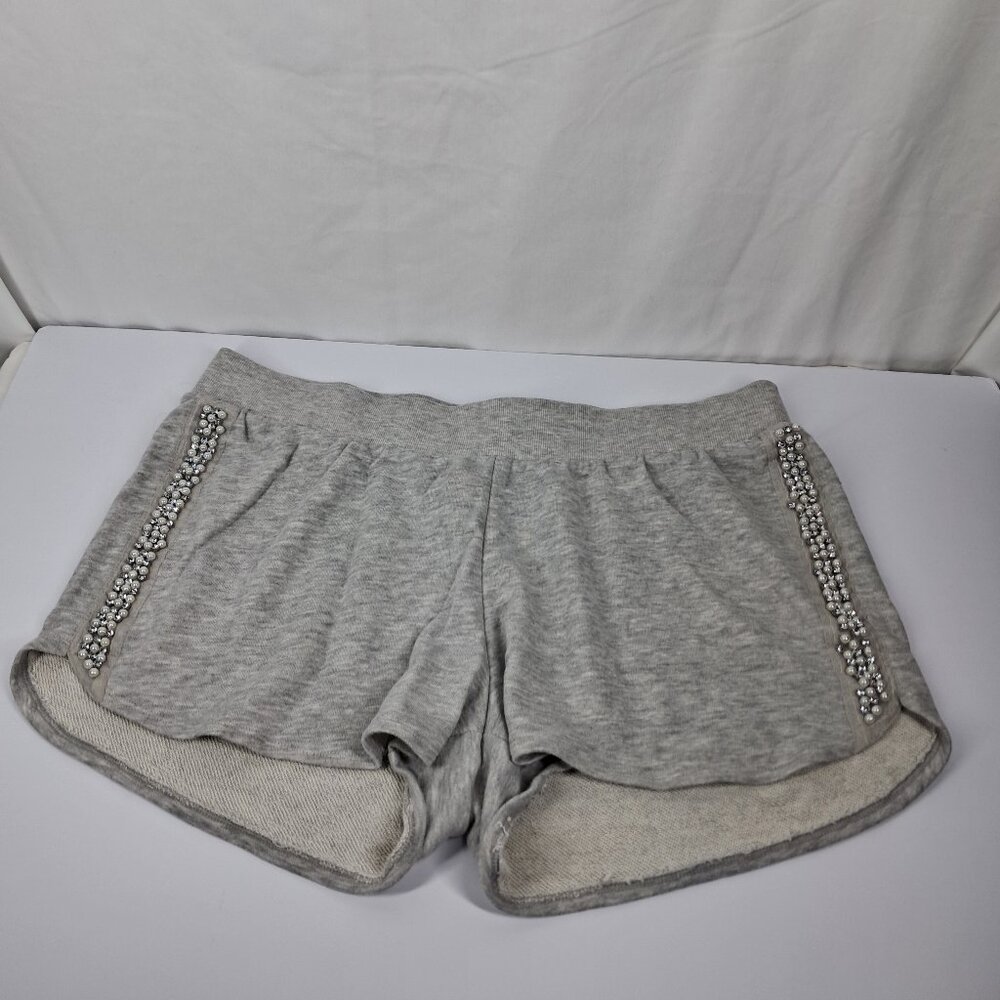 Juicy Couture XL Pearl Rhinestone Athleisure Booty Gray Shorts
